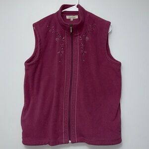 57. Tradition Magenta Fleece Vest with Floral Embroidery